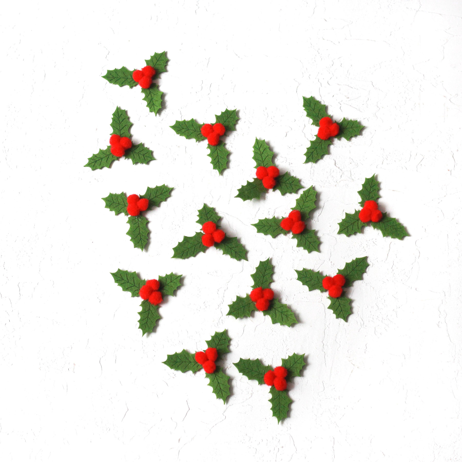 Felt motif, christmas flowers, 5.5 cm / Light Green (12 pcs) - 1