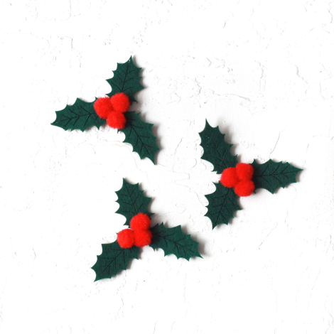 Felt motif, christmas flowers, 5.5 cm / Dark Green (3 pcs) - Bimotif