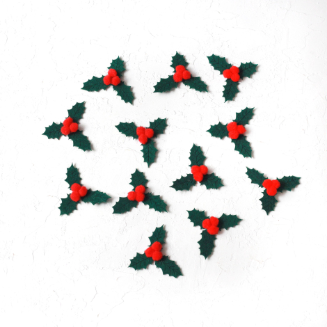 Felt motif, christmas flowers, 5.5 cm / Dark Green (12 pcs) - Bimotif