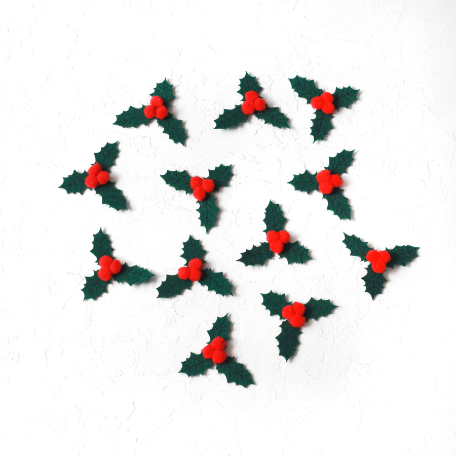 Felt motif, christmas flowers, 5.5 cm / Dark Green (12 pcs) - 1