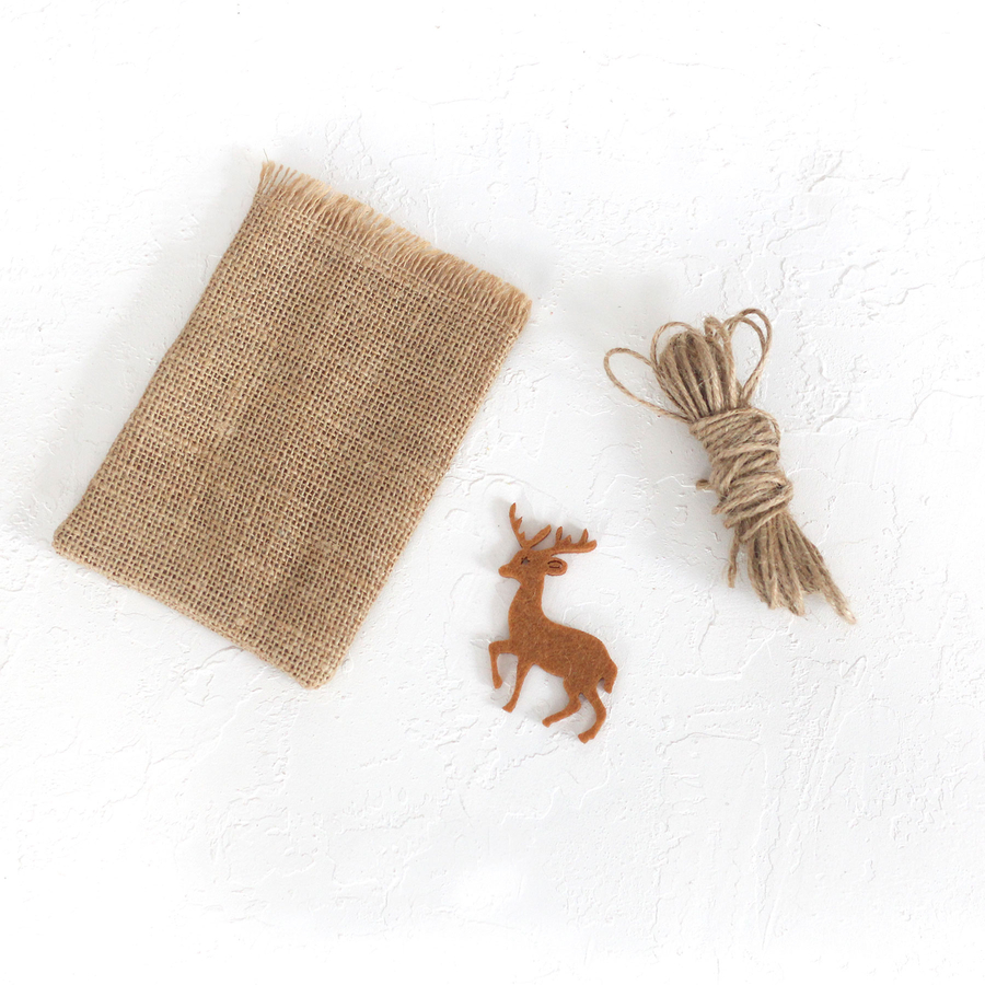 Tasselled jute pouch with felt deer, 10x15 cm / Coffee (2 pcs) - 2