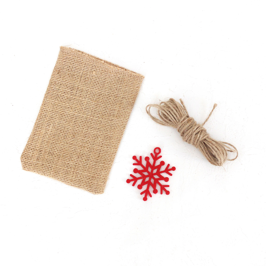 Felt snowflake decorated flat jute pouch, 10x15 cm / Red (2 pcs) - 2