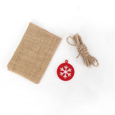 Round felt snowflake decorated flat jute pouch, 10x15 cm / Red (2 pcs) - 2
