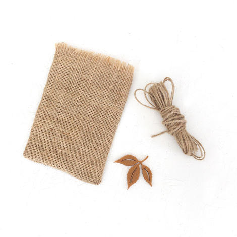 Jute pouch with felt leaf tassels, 10x15 cm / Light Brown (2 pcs) - 2