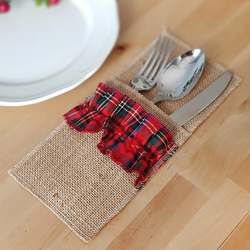 Red woven plaid cutlery cover, 10x22 cm / 2 pcs - 3