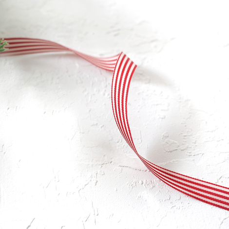 Red and white striped taffeta ribbon, 2 metres / 10 mm - Bimotif