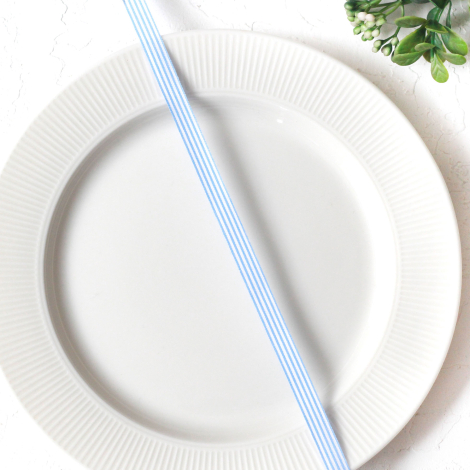 Blue and white striped taffeta ribbon, 2 metres / 10 mm - Bimotif (1)