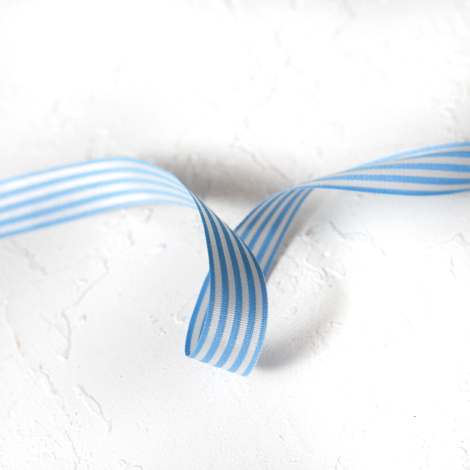 Blue and white striped taffeta ribbon, 2 metres / 15 mm - Bimotif