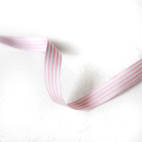Pink and white striped taffeta ribbon, 2 metres / 10 mm - Bimotif