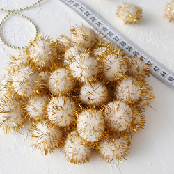 Glittered gold plush pompom / 10 pcs - 2