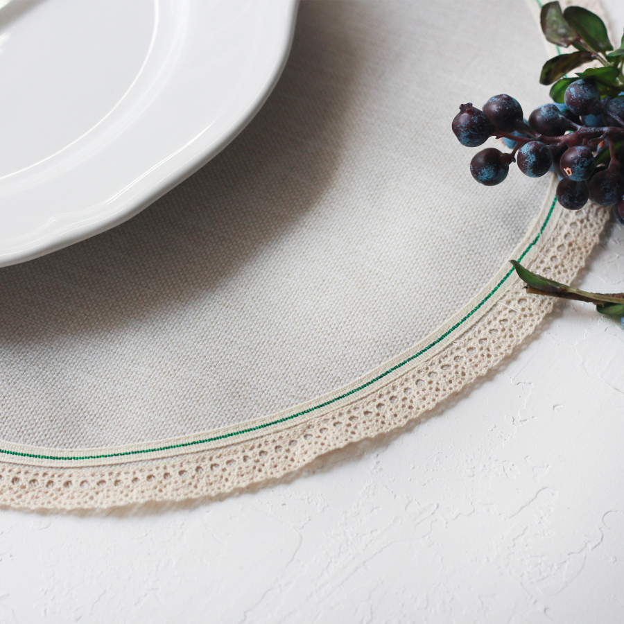 Poly-linen supla with cream lace edging and Glittered green stripes, 36 cm / 1 piece - 2