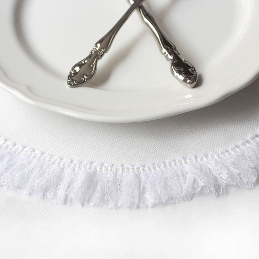 White poly-linen supla with fringed lace edging, 38 cm / 6 pcs - 4