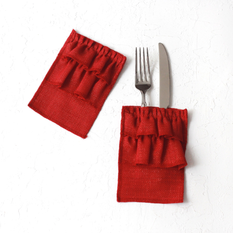 Glittered red ruffled cutlery service, 10x15 cm / 4 pcs - 3