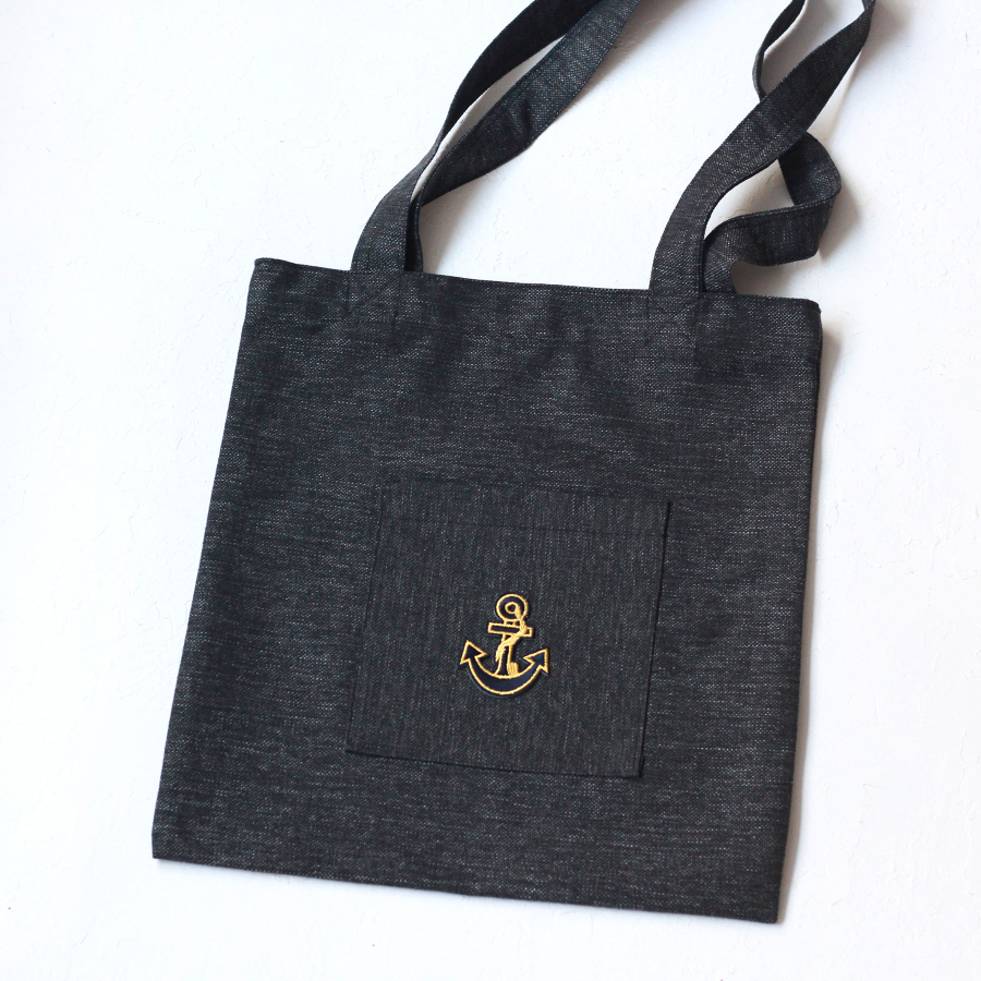 Anchor, black poly-linen fabric bag, 35x40 cm - 2