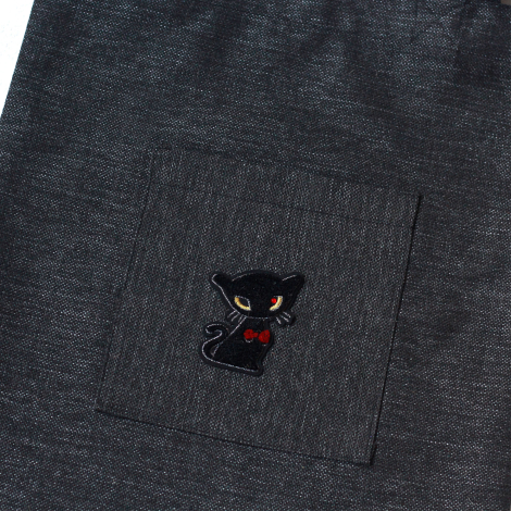 Black cat, black poly-linen fabric bag, 35x40 cm - 3
