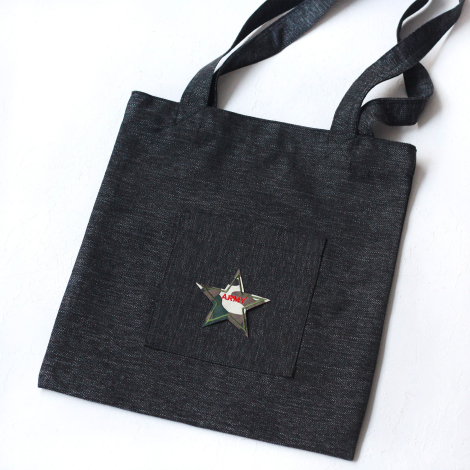 Army star, black poly-linen fabric bag, 35x40 cm - 2