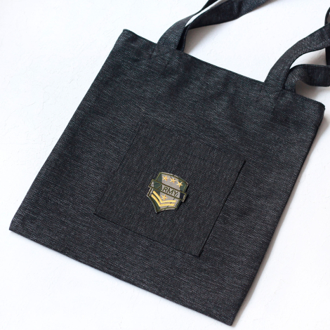Army yellow stars, black poly-linen fabric bag, 35x40 cm - 2