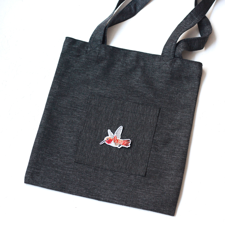 Hummingbird, black poly-linen fabric bag, 35x40 cm - 2