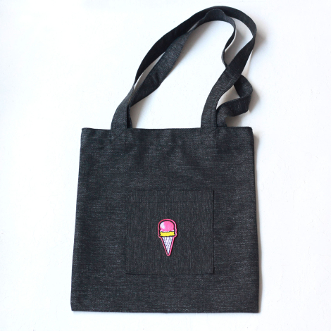 Ice cream, black poly-linen fabric bag, 35x40 cm - Bimotif