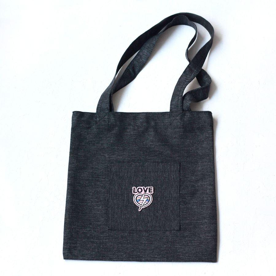 Lightning Love, black poly-linen fabric bag, 35x40 cm - 1