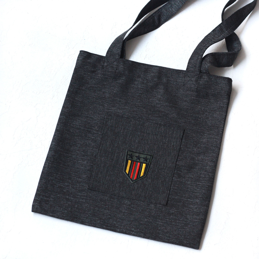 Military red-yellow, black poly-linen fabric bag, 35x40 cm - 2