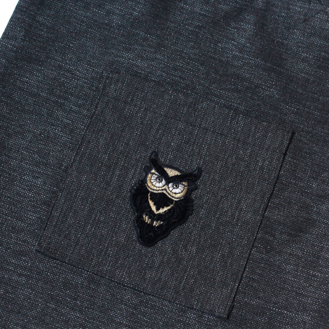 Owl, black poly-linen fabric bag, 35x40 cm - 3