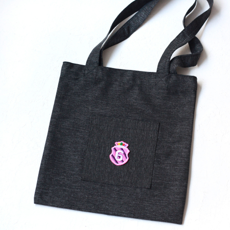 Pink 6, black poly-linen fabric bag, 35x40 cm - Bimotif (1)