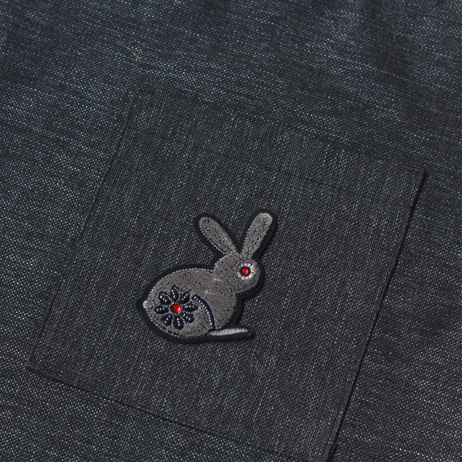Rabbit, black poly-linen fabric bag, 35x40 cm - 3