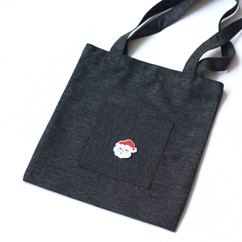 Santa, black poly-linen fabric bag, 35x40 cm - 2