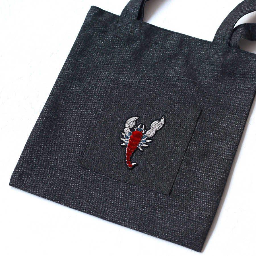 Scorpion, black poly-linen fabric bag, 35x40 cm - 2
