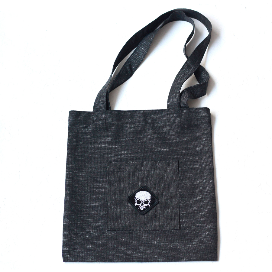 Skull, black poly-linen fabric bag, 35x40 cm - 1