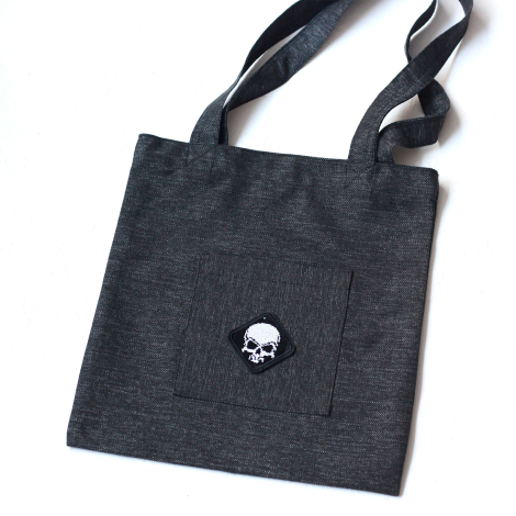 Skull, black poly-linen fabric bag, 35x40 cm - 2