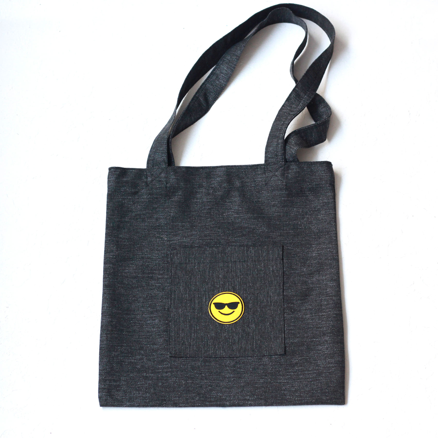 Smiley sunglasses, black poly-linen fabric bag, 35x40 cm - 1