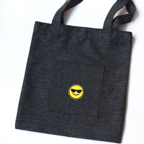 Smiley sunglasses, black poly-linen fabric bag, 35x40 cm - 2
