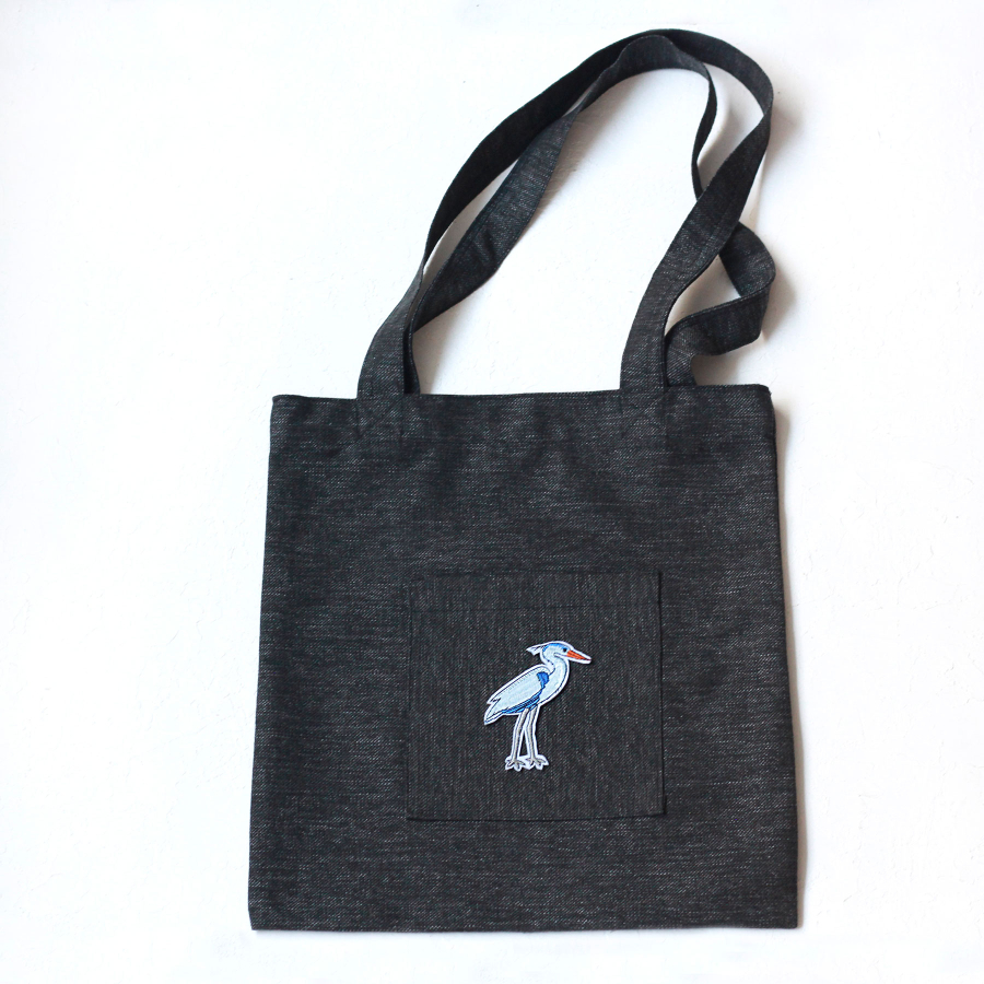 Stork, black poly-linen fabric bag, 35x40 cm - 1