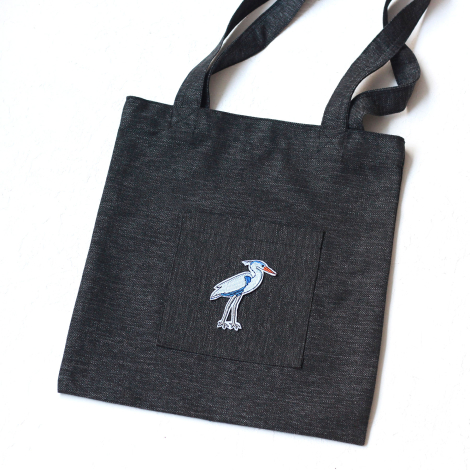 Stork, black poly-linen fabric bag, 35x40 cm - Bimotif (1)
