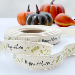 Cotton ribbon, happy autumn, 1.5 cm / 5 metres - Bimotif