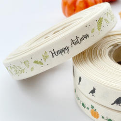 Cotton ribbon, happy autumn, 1.5 cm / 5 metres - Bimotif (1)