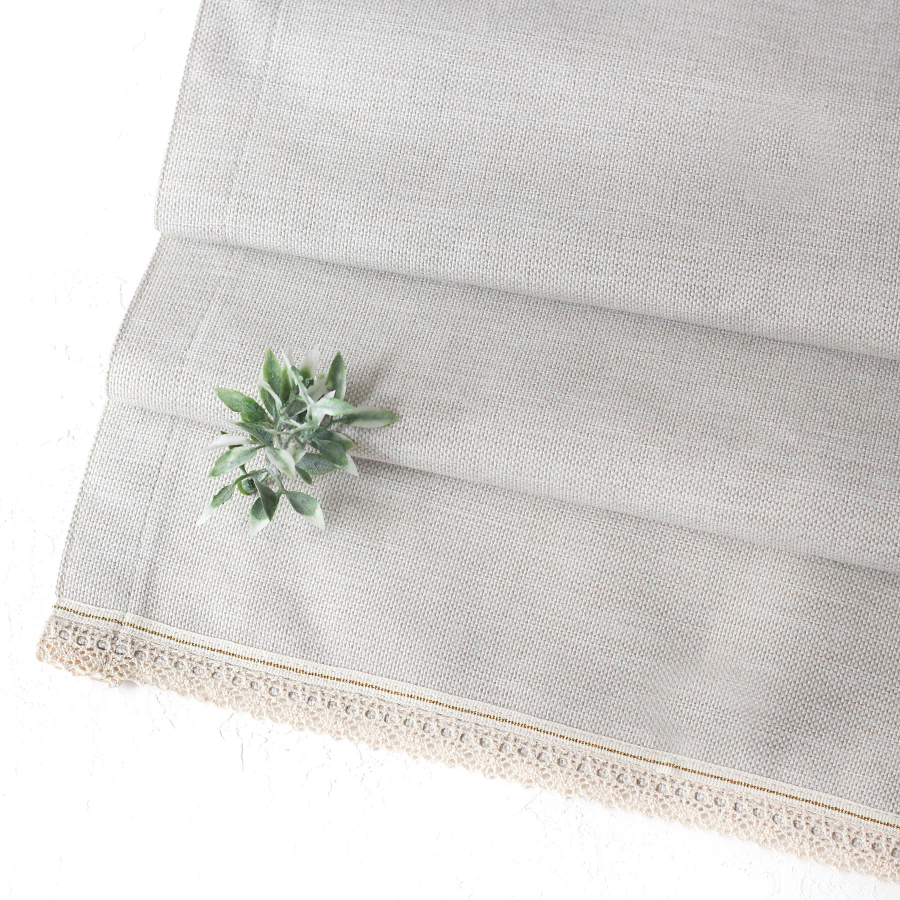 Poly-linen runner with cream lace edging and Glittered gold stripes, natural / 45x150 cm - 1