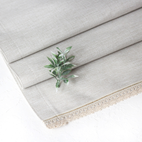Poly-linen runner with cream lace edging and Glittered gold stripes, natural / 45x150 cm - 2