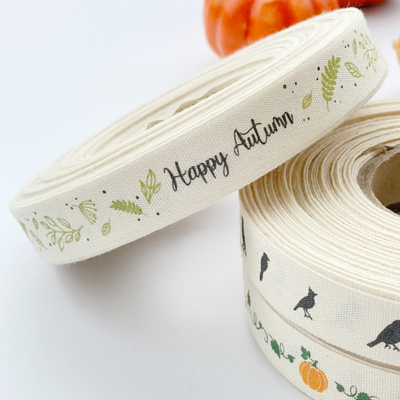 Cotton ribbon, happy autumn, 1.5 cm / 10 metres - 2
