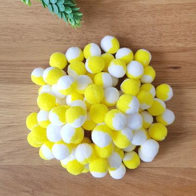 Yellow-white plush pompom, 1.5 cm / 50 pcs - 1