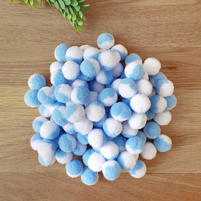 Blue-white plush pompom, 1.5 cm / 50 pcs - 1