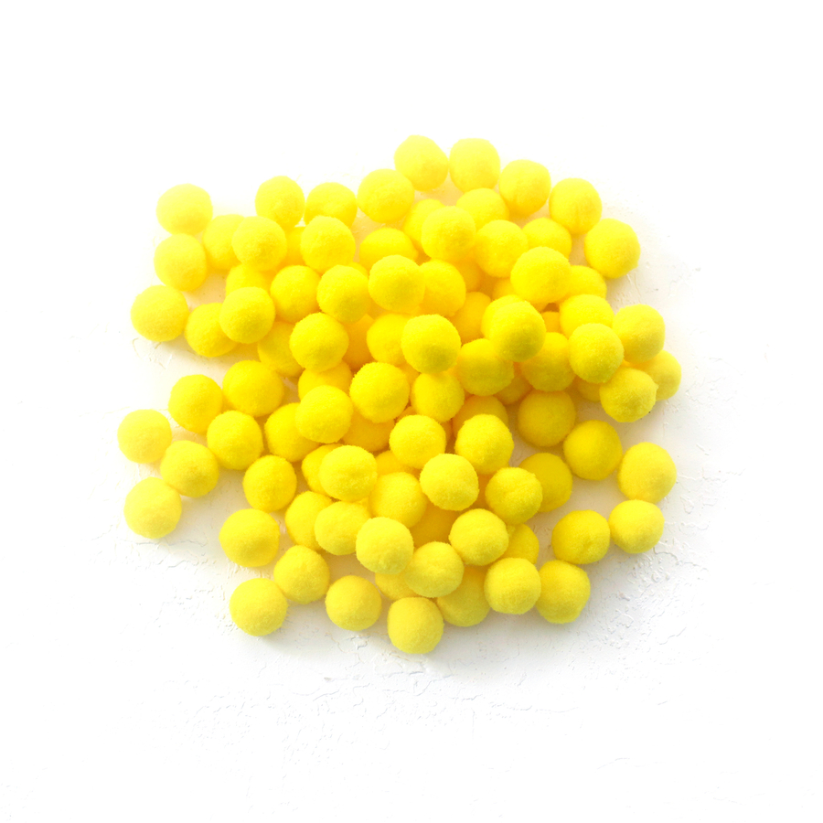 Plush pompom, 1.5 cm / 50 pcs / Yellow - 1