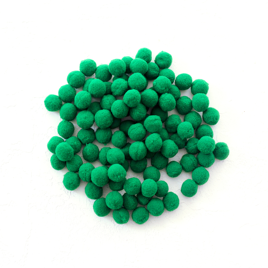 Plush pompom, 1.5 cm / 50 pcs / Dark Green - 1