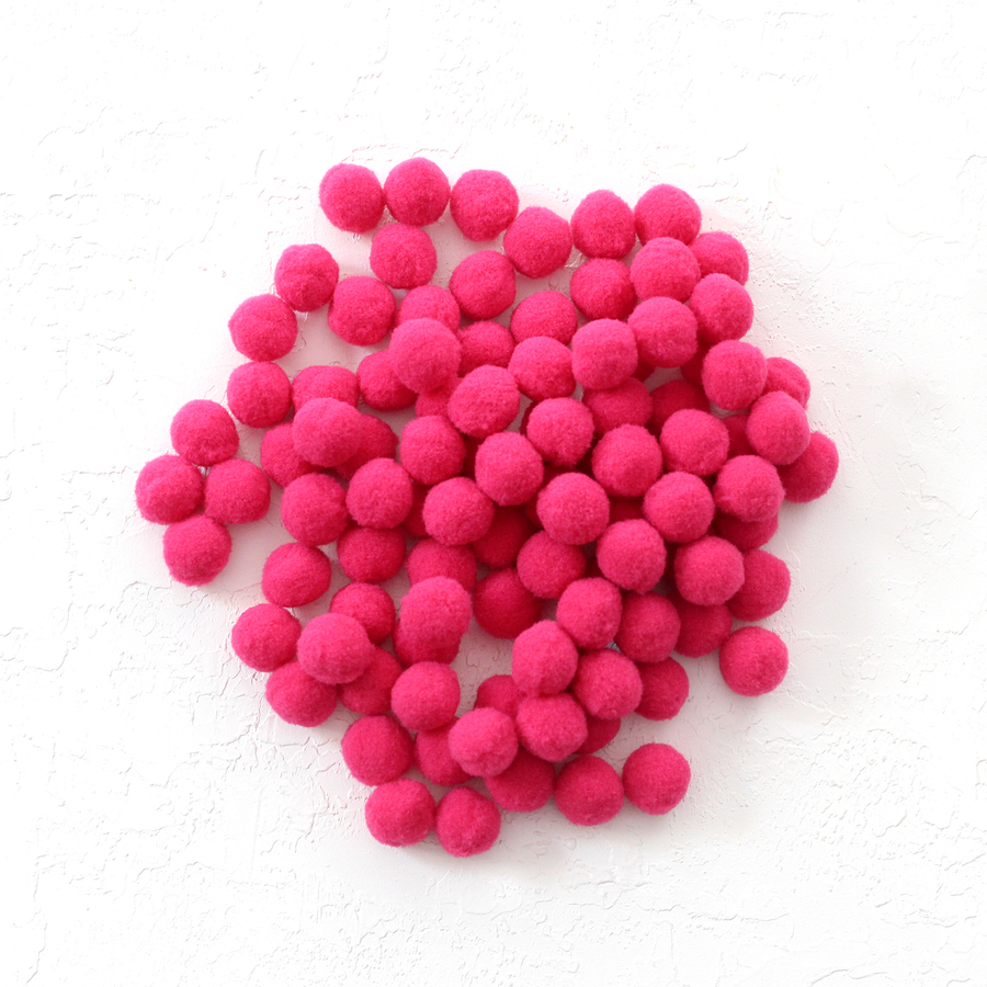 Plush pompom, 1.5 cm / 50 pcs / Dark Pink - 1