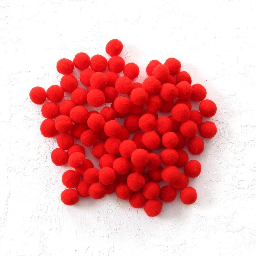 Plush pompom, 1.5 cm / 50 pcs / Red - 1