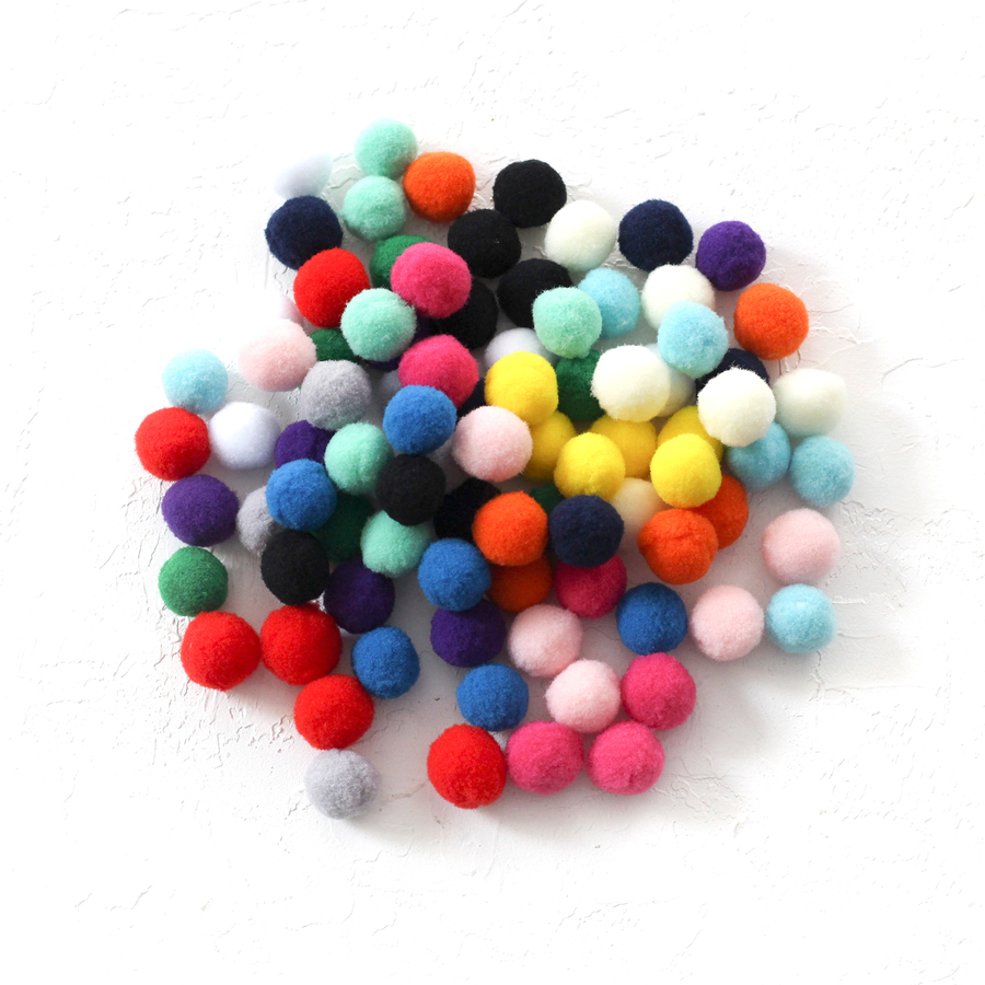 Plush pompom, 1.5 cm / 50 pcs / Mixed - 1