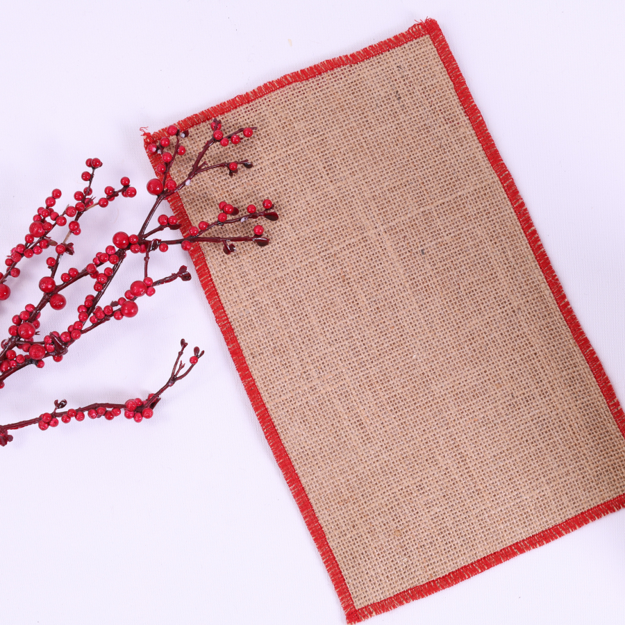Jute pouch with red overlock edge, 15x25 cm / 10 pcs - 4