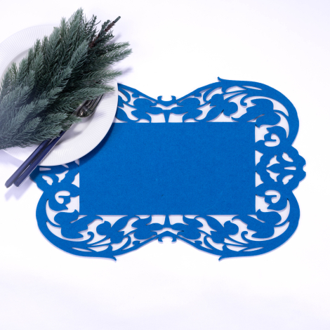 Blue felt Placemat, flower - 27x44 cm / 1 piece - Bimotif